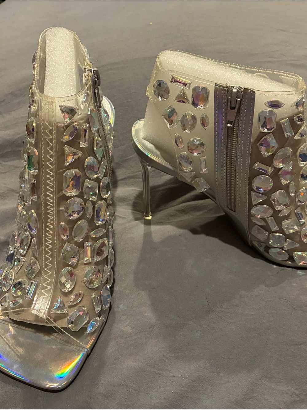 Steve Madden Iridescent Crystal Embellished Clear Heeled Booties